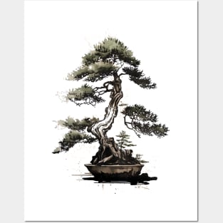 Bonsai Tree Japanese art Sumi-e painting Posters and Art